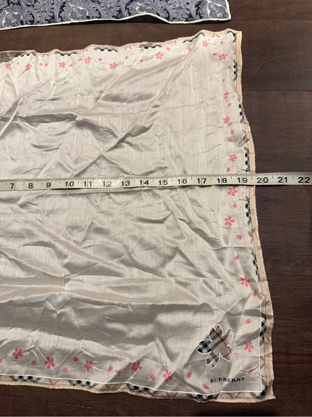 Burberry Beige Silk handkerchief with Pink Floral & Classic Check